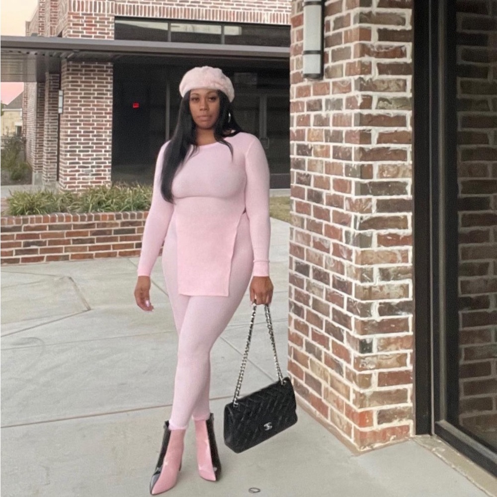 Ribbed Baby Pink Pant Set